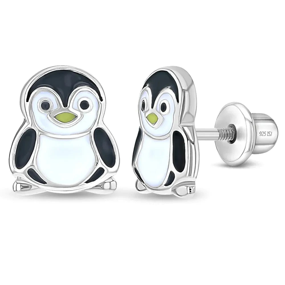 Ohrringe Pinguin 925 Silber Sicherheitsverschluss