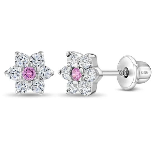 Kinder Ohrringe Blume Zirkonia 925 Silber Sicherheitsverschluss 4 mm