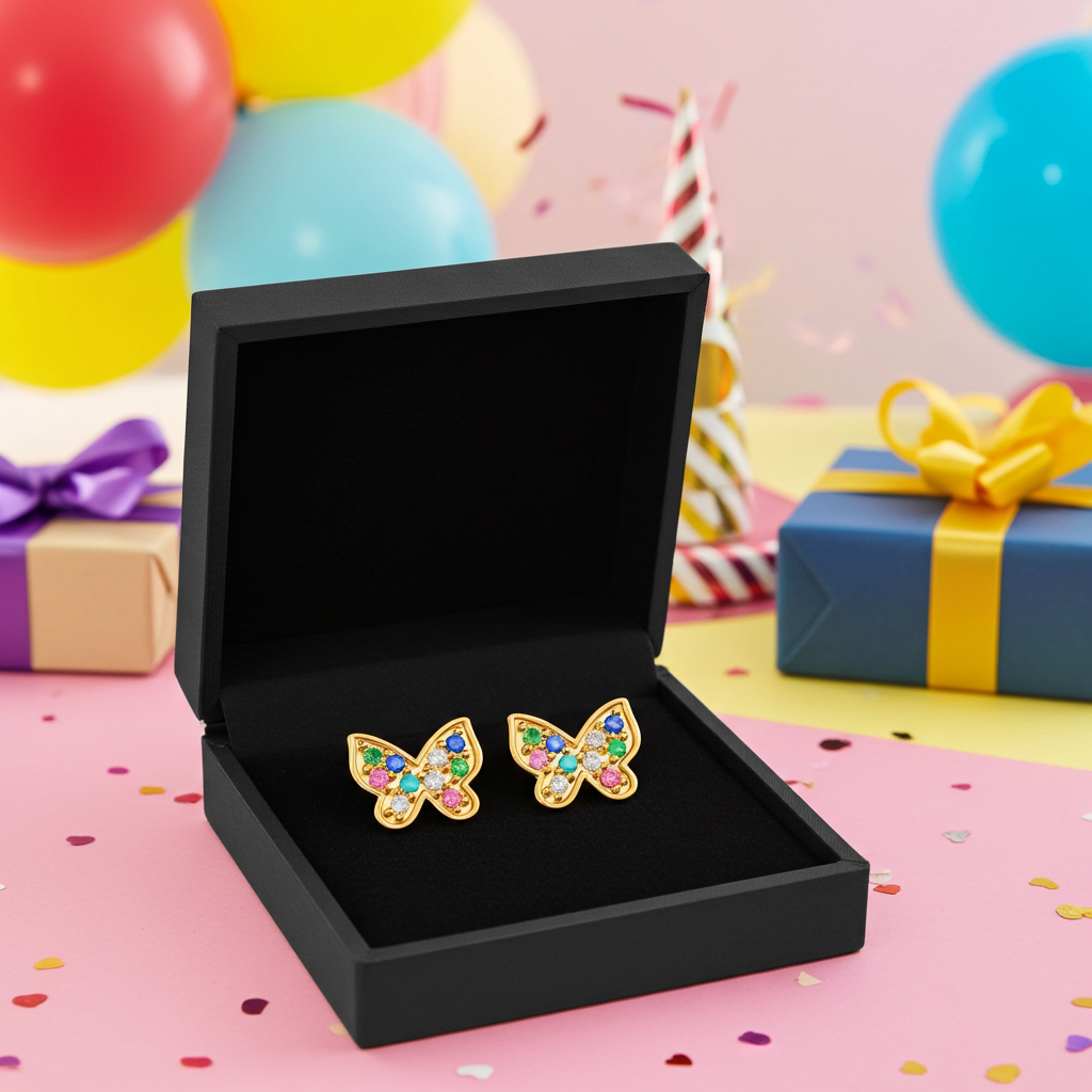 Ohrstecker Schmetterling 925 Silber vergoldet Zirkonia bunt