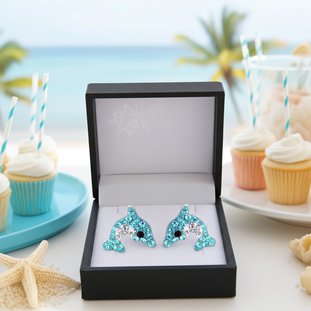 Kinderohrringe Delfin 925 Silber hellblaue Kristalle