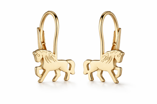 Kinderohrringe Pony Leo aus 925er Silber, vergoldet, Pferde-Design, hautfreundlich, langlebig
