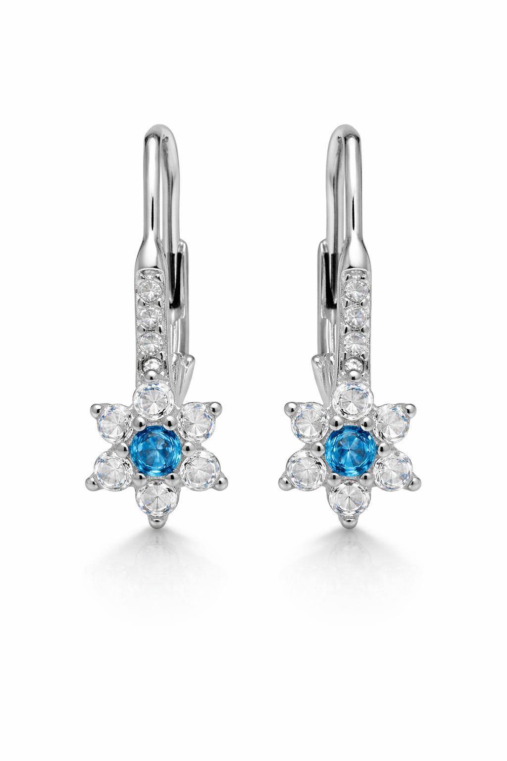 Ohrhänger Blume Zirkonia Hellblau 925 Silber