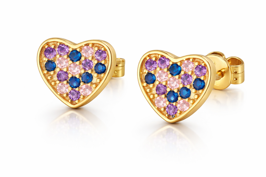 Ohrringe Herz Zirkonia bunt v erarbeitet 925 Silber vergoldet