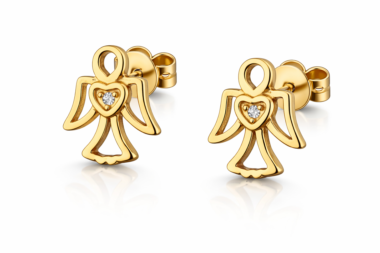Kinder Ohrringe Engel Herz 925 Silber vergoldet Zirkonia 0,8 cm