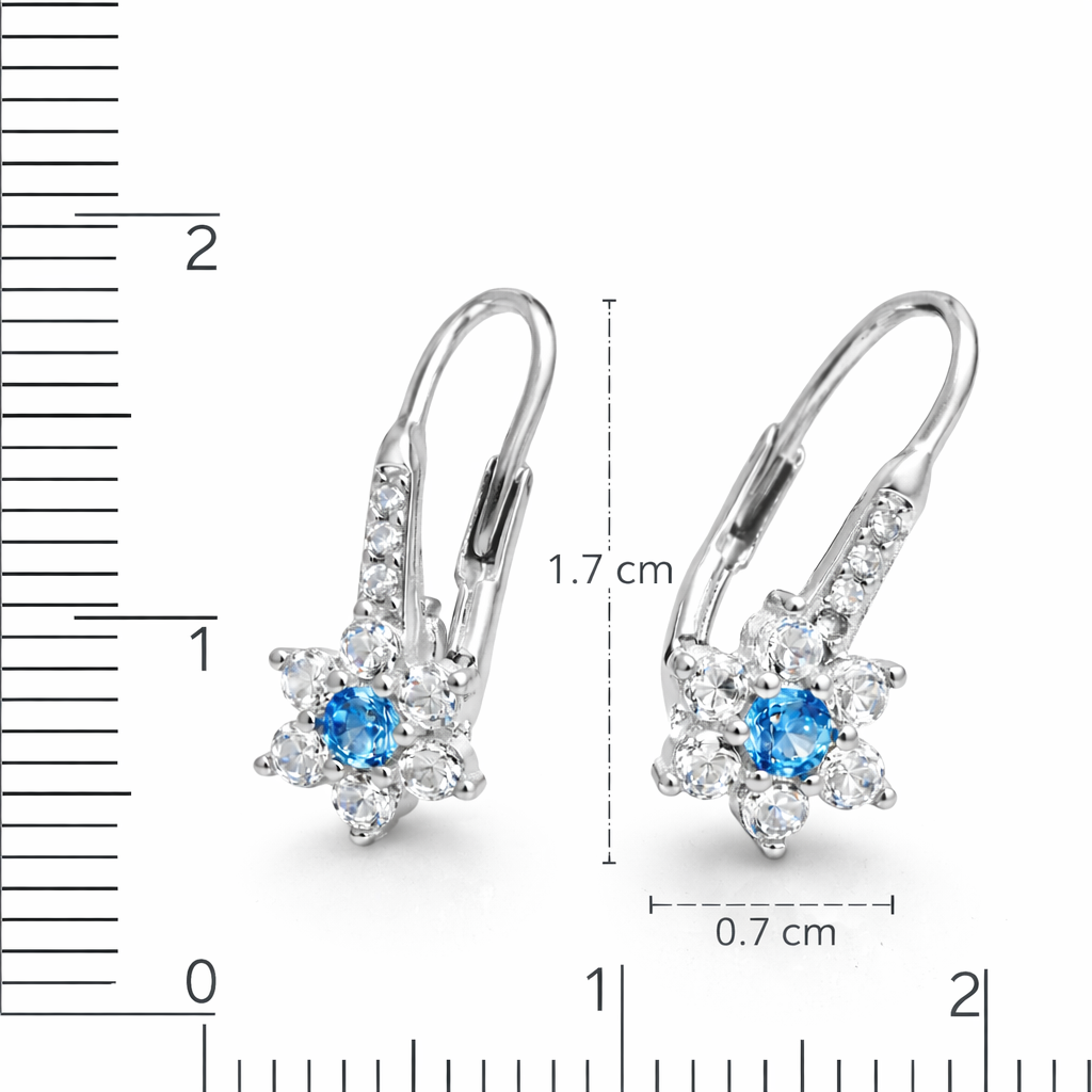 Ohrhänger Blume Zirkonia Hellblau 925 Silber