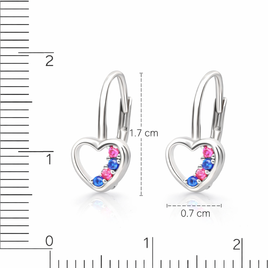 Ohrringe Herz Zirkonia Pink Blau 925 Silber Ohrhänger