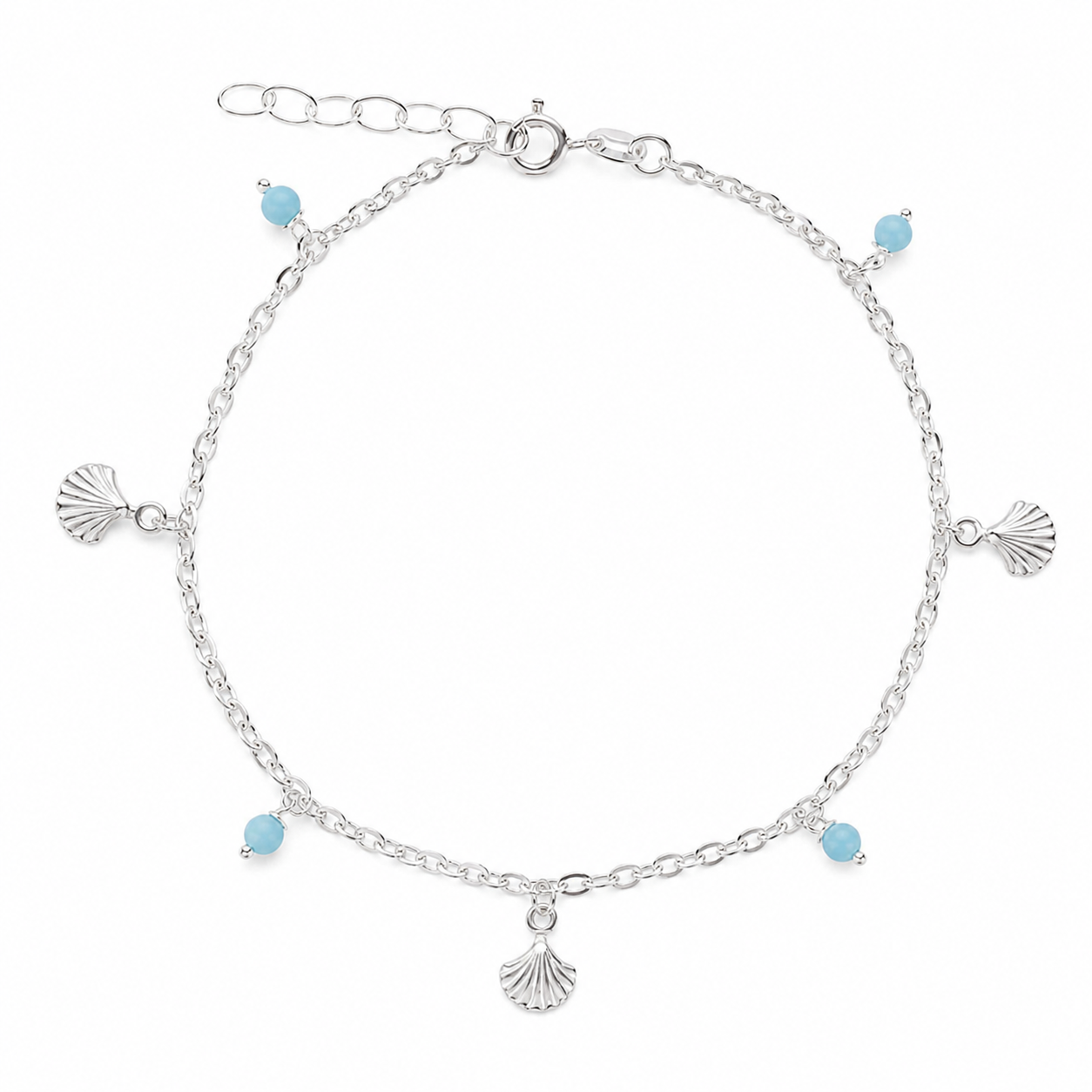 Fußkette Fußkettchen Muschel - Türkiskugeln 925 Silber