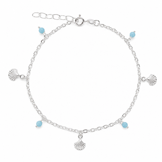 Fußkette Fußkettchen Muschel - Türkiskugeln 925 Silber