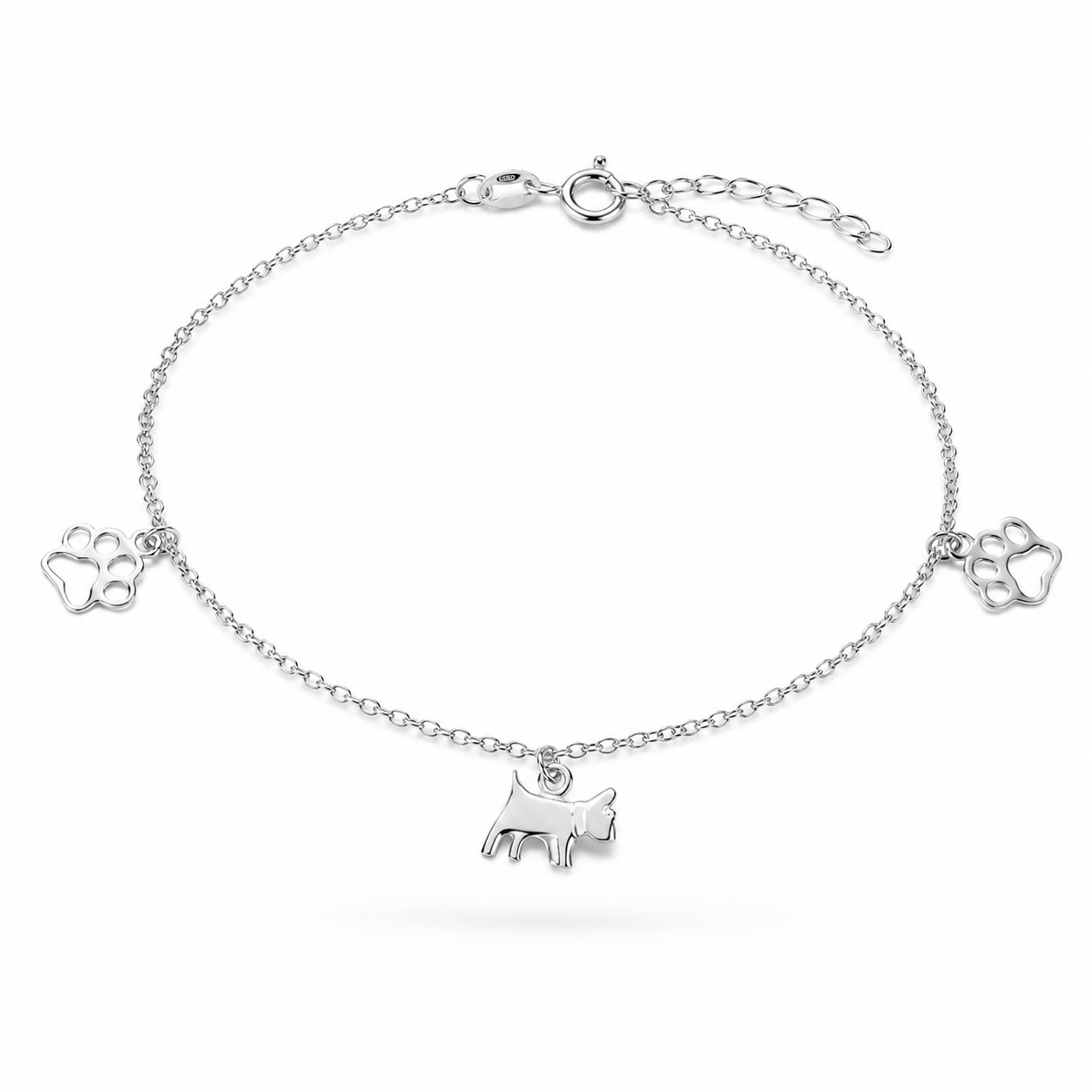 Fußkette Fußkettchen Hund Pfote 925 Silber
