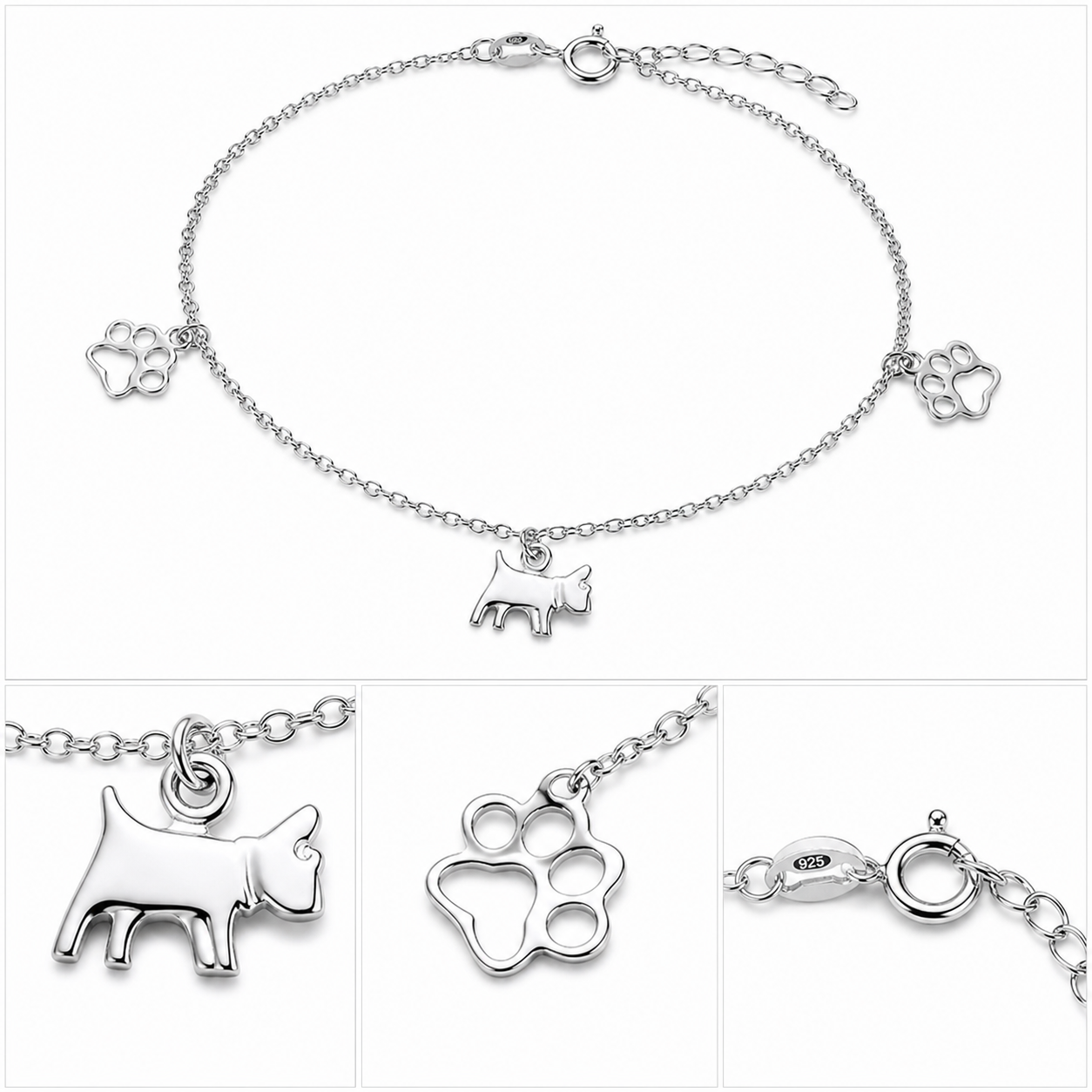 Fußkette Fußkettchen Hund Pfote 925 Silber
