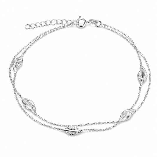 Fußkette Fußkettchen zwei Reihen Blattstruktur 925 Silber