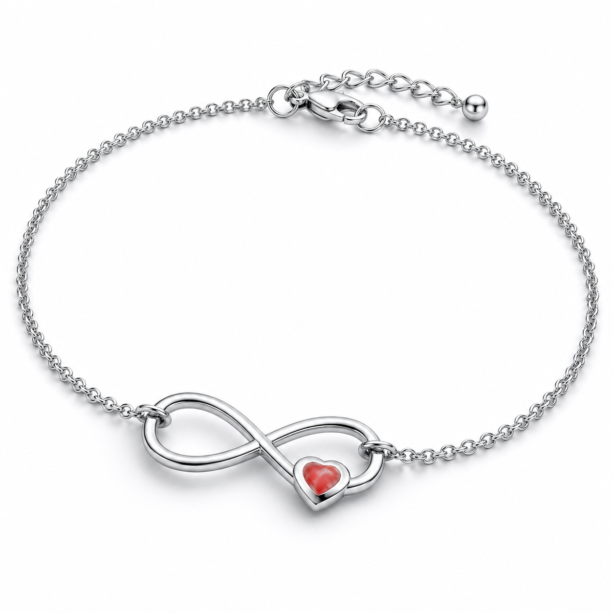 Fußkette Fußkettchen Unendlich Herz 925 Silber roter Zirkonia