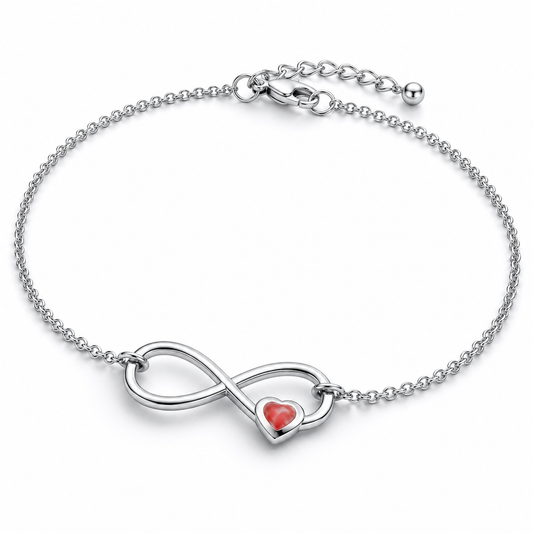 Fußkette Fußkettchen Unendlich Herz 925 Silber roter Zirkonia