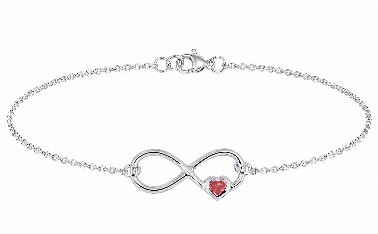 Fußkette Fußkettchen Unendlich Herz 925 Silber roter Zirkonia