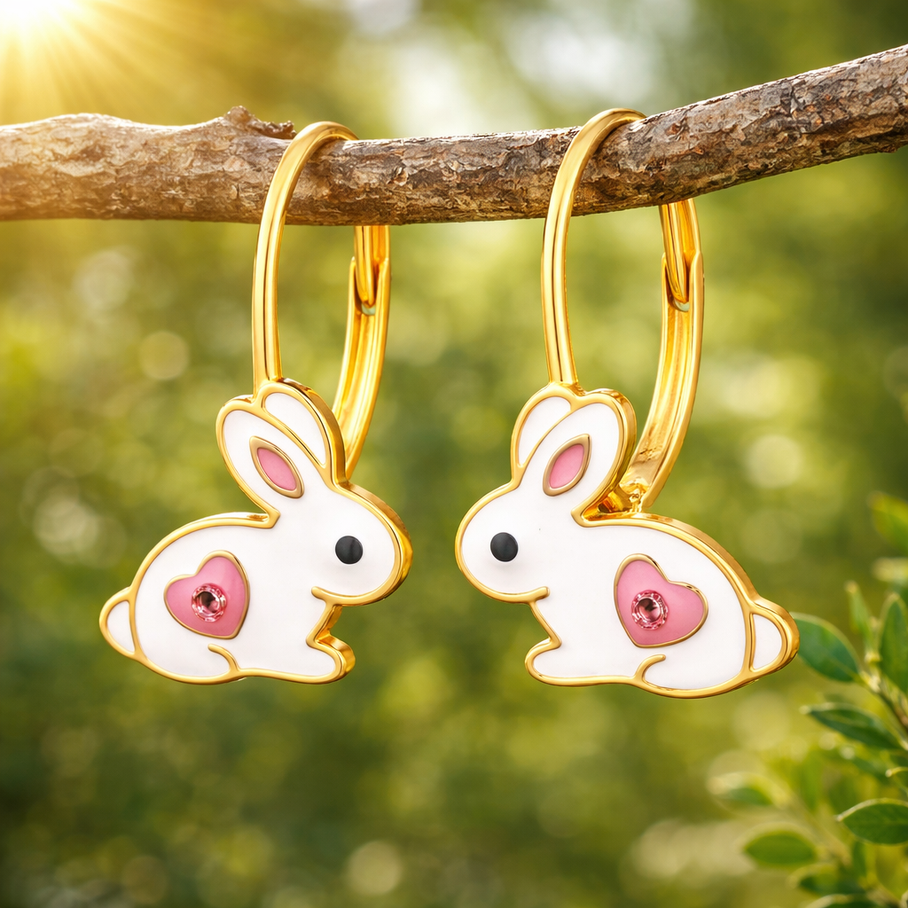 Kinderohrringe Hase rosa Herz 925 Silber vergoldet