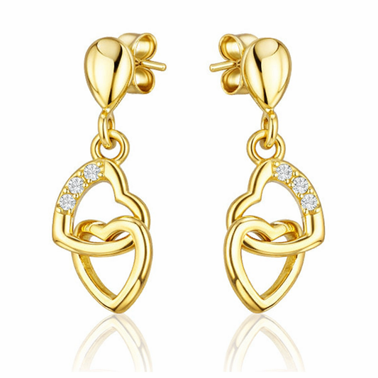 Herzen Ohrringe 925 Silber vergoldet Zirkonia Steine