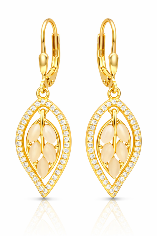 Ohrringe Blatt Zirkonia 925 Silber vergoldet Grösse 1,2 x 2,0 cm