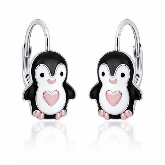 Kinderohrringe Pinguin Herz rosegold 925 Silber