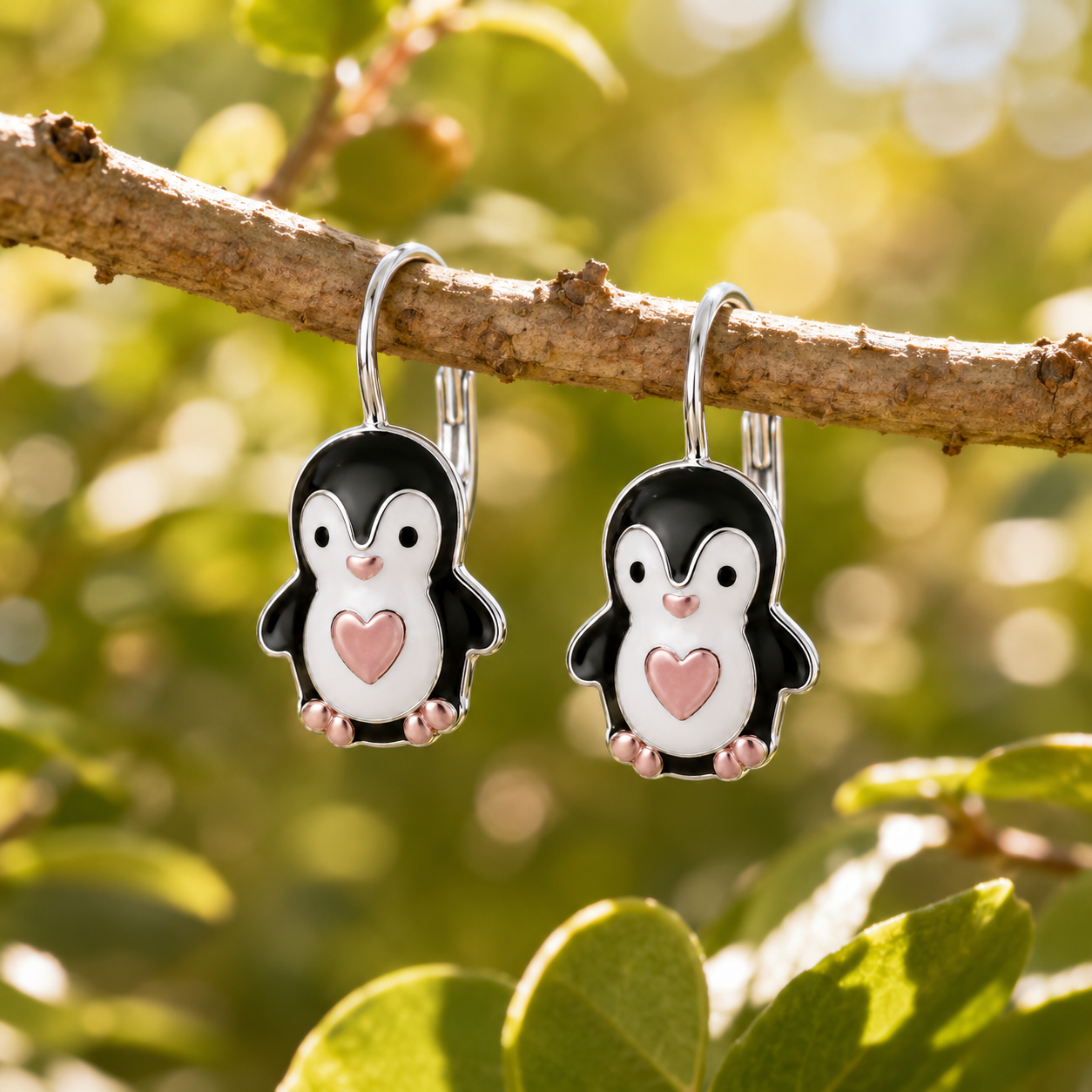 Kinderohrringe Pinguin Herz rosegold 925 Silber