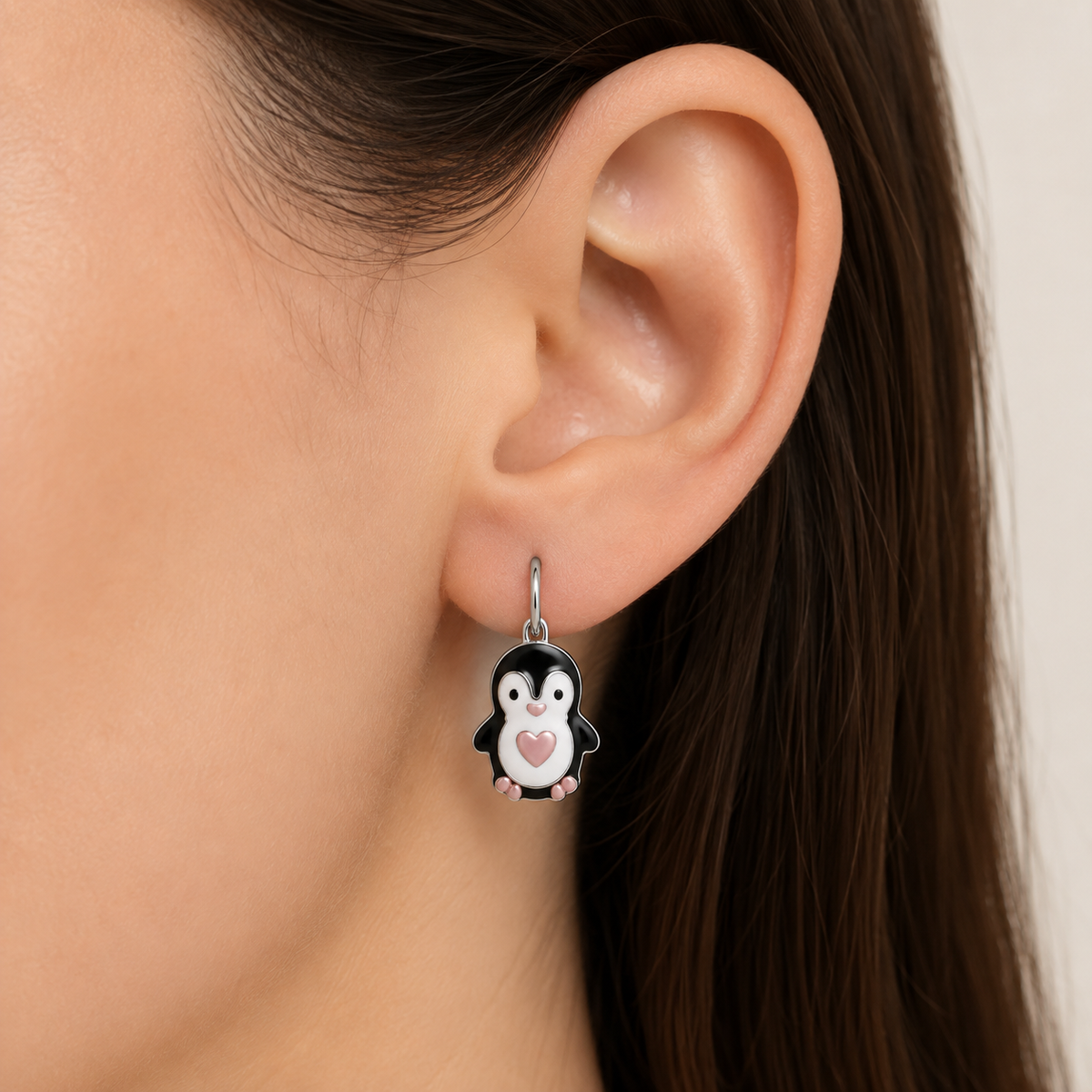 Kinderohrringe Pinguin Herz rosegold 925 Silber
