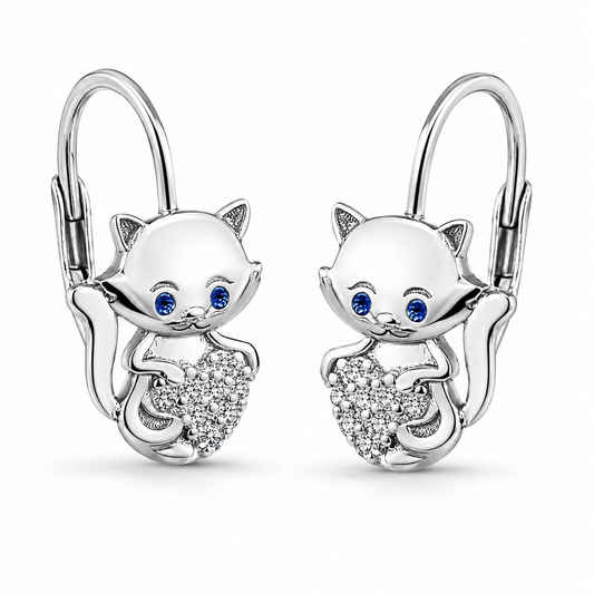 Kinderohrringe Ohrhänger Katze Zirkonia 925 Silber