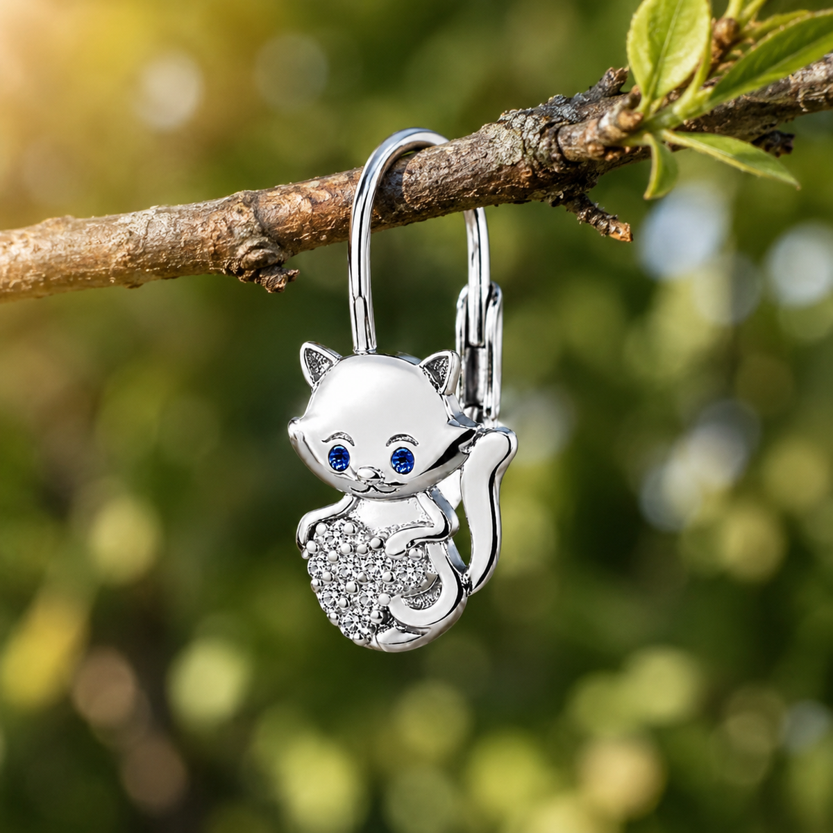 Kinderohrringe Ohrhänger Katze Zirkonia 925 Silber