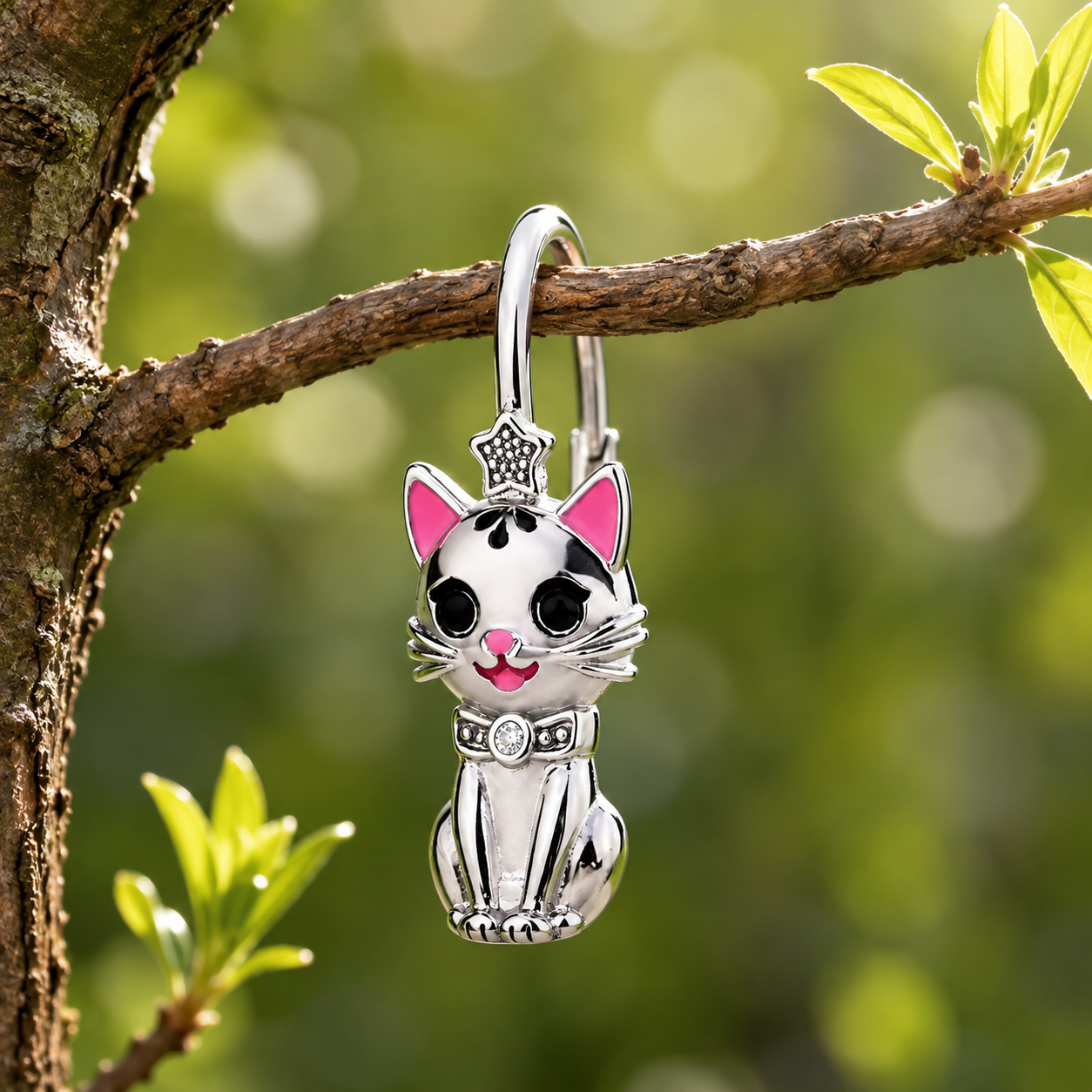 Kinderohrringe pinke Katze 925 Silber Zirkonia
