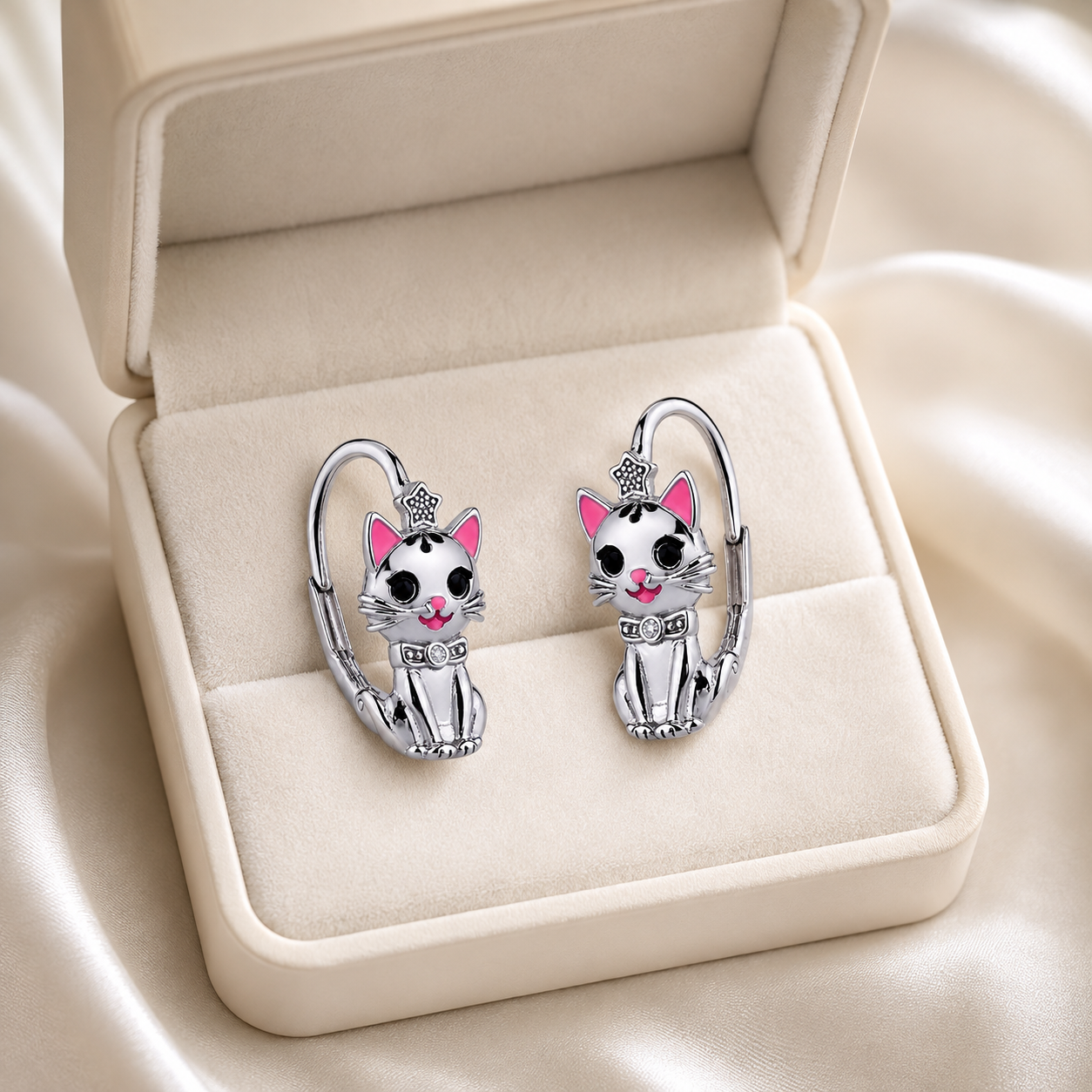 Kinderohrringe pinke Katze 925 Silber Zirkonia