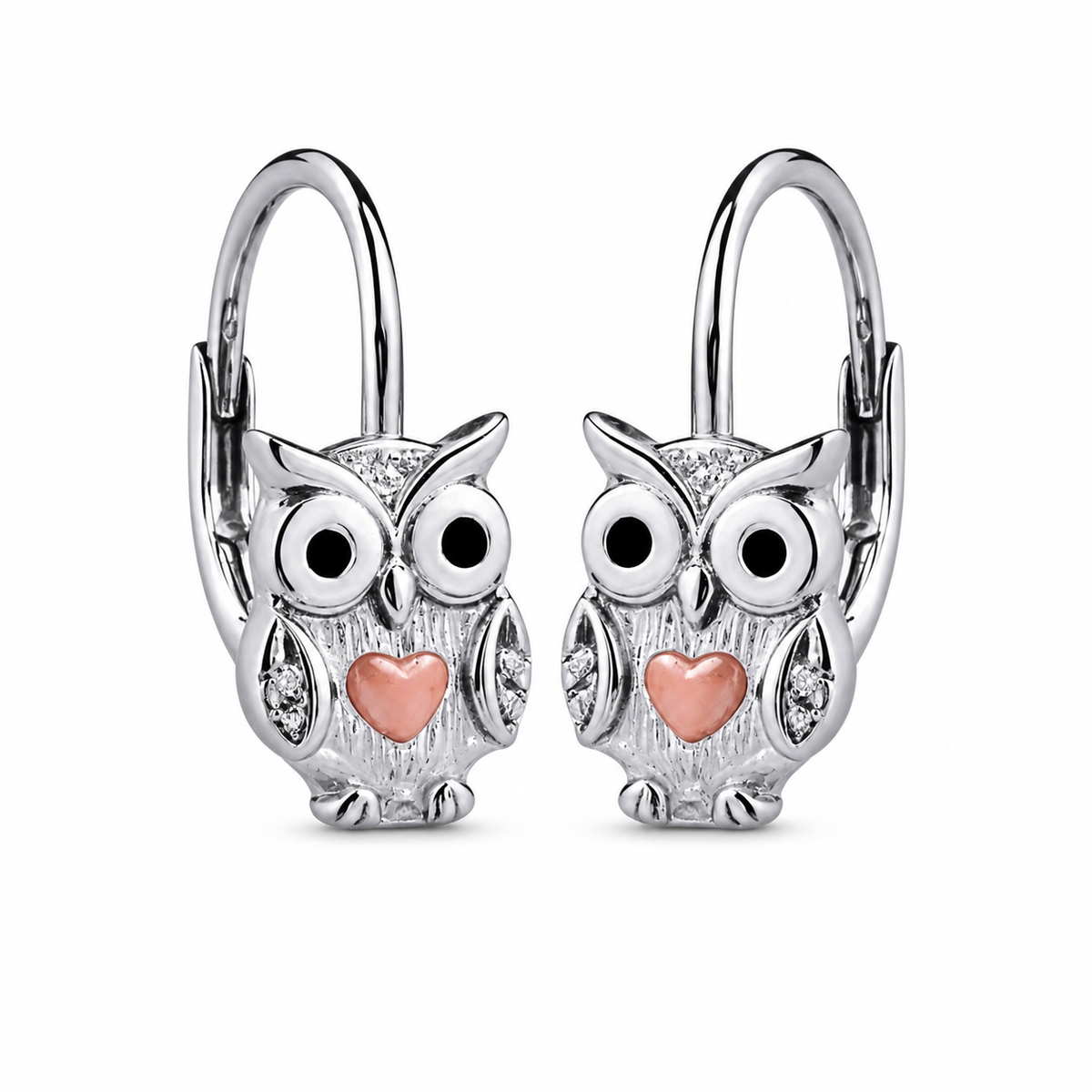 Kinderohrringe Eule Herz rosegold 925 Silber