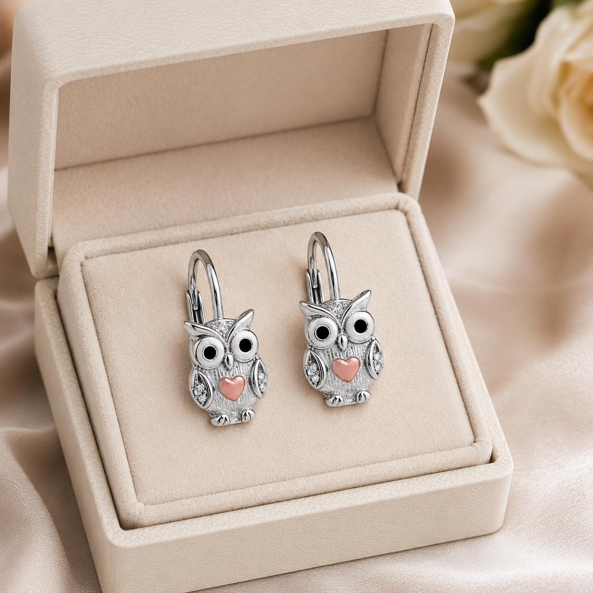 Kinderohrringe Eule Herz rosegold 925 Silber