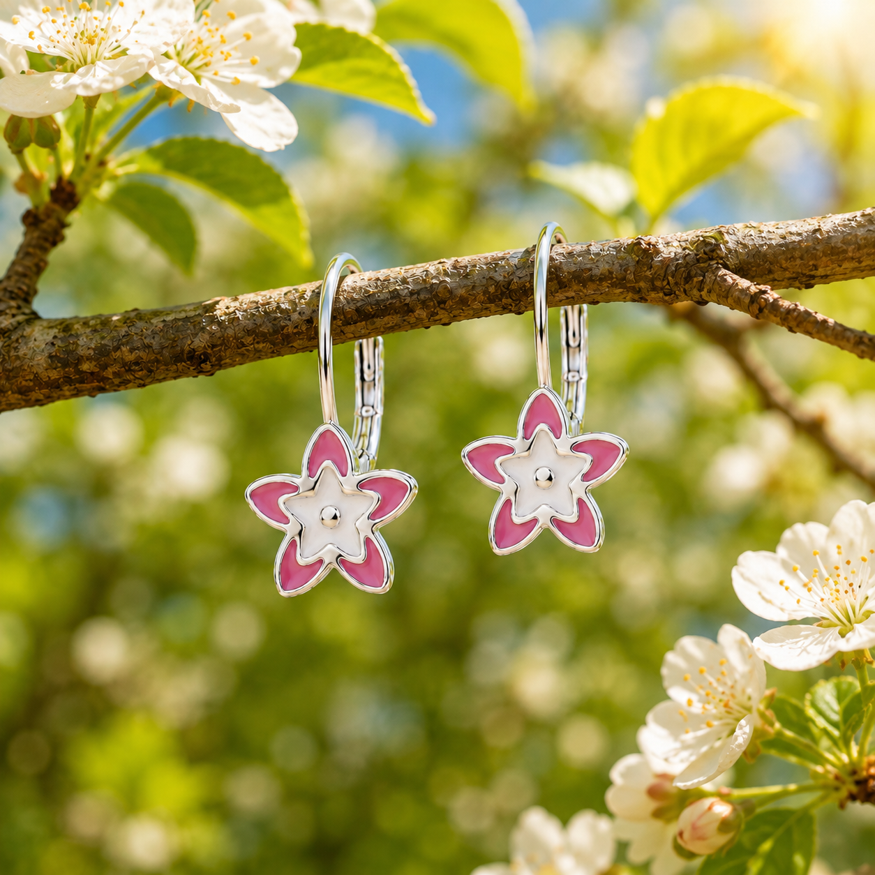 Kinderohrringe Ohrhänger pink weisse Blume 925 Silber