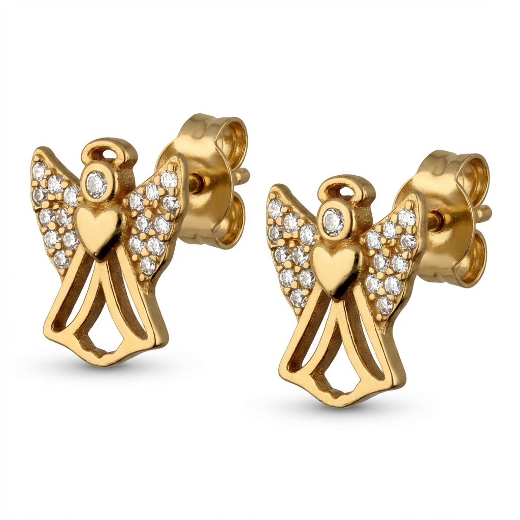 Engel Ohrringe 925 Silber vergoldet Zirkonia Schmuck