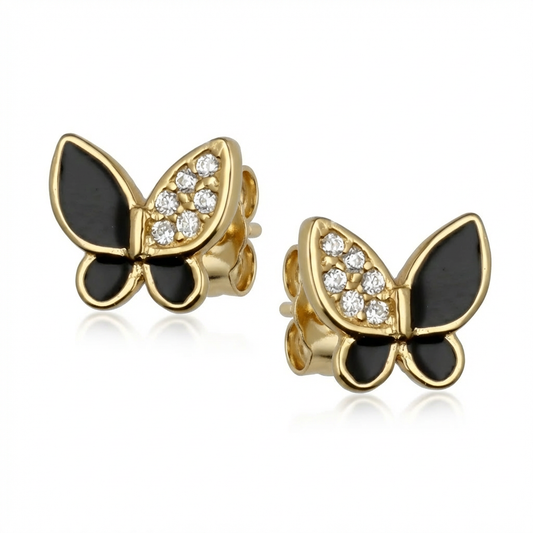 Ohrringe schwarzer Schmetterling Zirkonia 925 Silber vergoldet