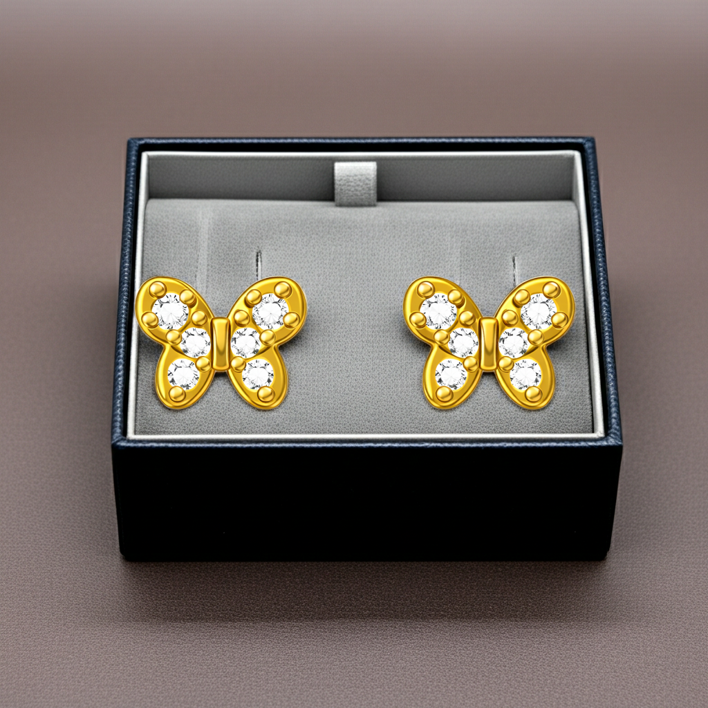 Ohrstecker Schmetterling 925 Silber vergoldet Zirkonia klar