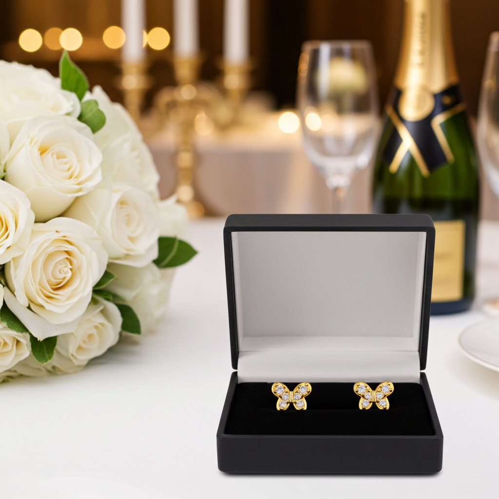 Ohrstecker Schmetterling 925 Silber vergoldet Zirkonia klar