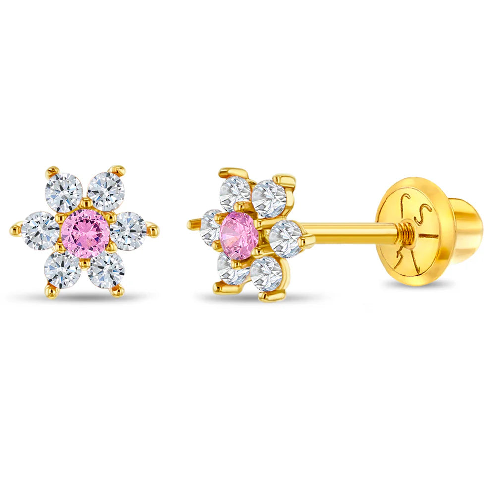 Ohrringe Blume Zirkonia klar 585 Gold Schraubverschluss