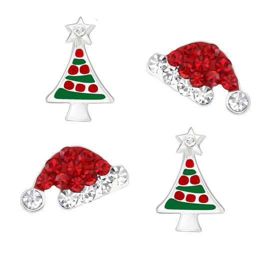 Ohrstecker Set Weihnachten Baum + Nikolaus Mütze 925 Silber