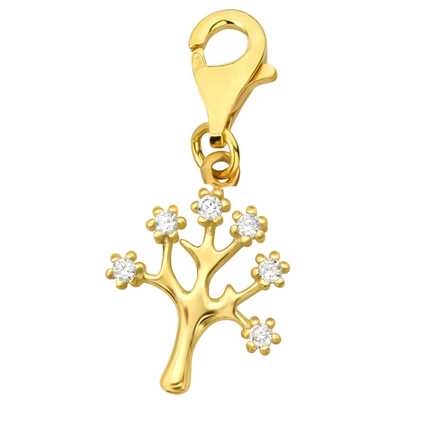 Charms Anhänger Lebensbaum Zirkonia 925 Silber vergoldet