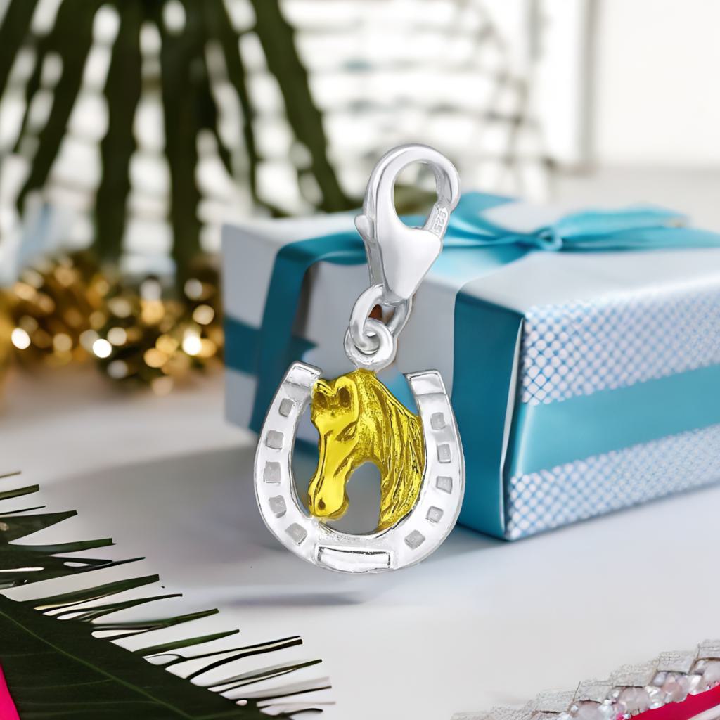 Charms Anhänger Pferd 925 Silber gold