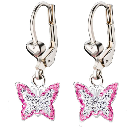 Kinderohrringe Ohrhänger Schmetterling 925 Silber pink klar