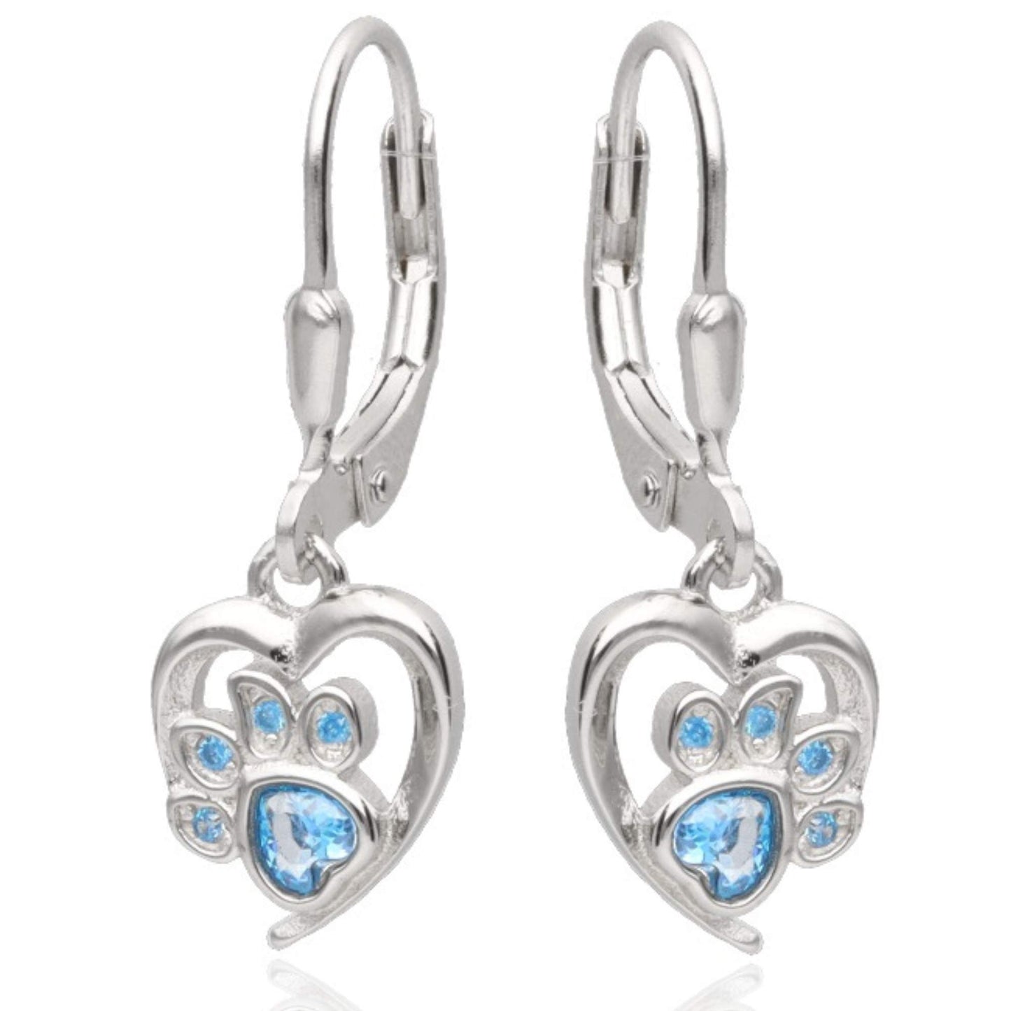 Ohrringe Pfote Zirkonia blau 925 Silber Ohrhänger