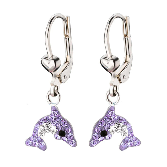Kinder Ohrringe lavendel lila Delfin 925 Silber