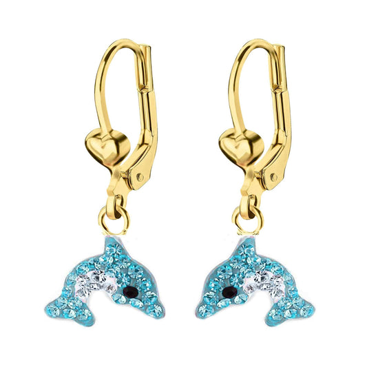 Kinder Ohrringe blauer Delfin 925 Silber vergoldet