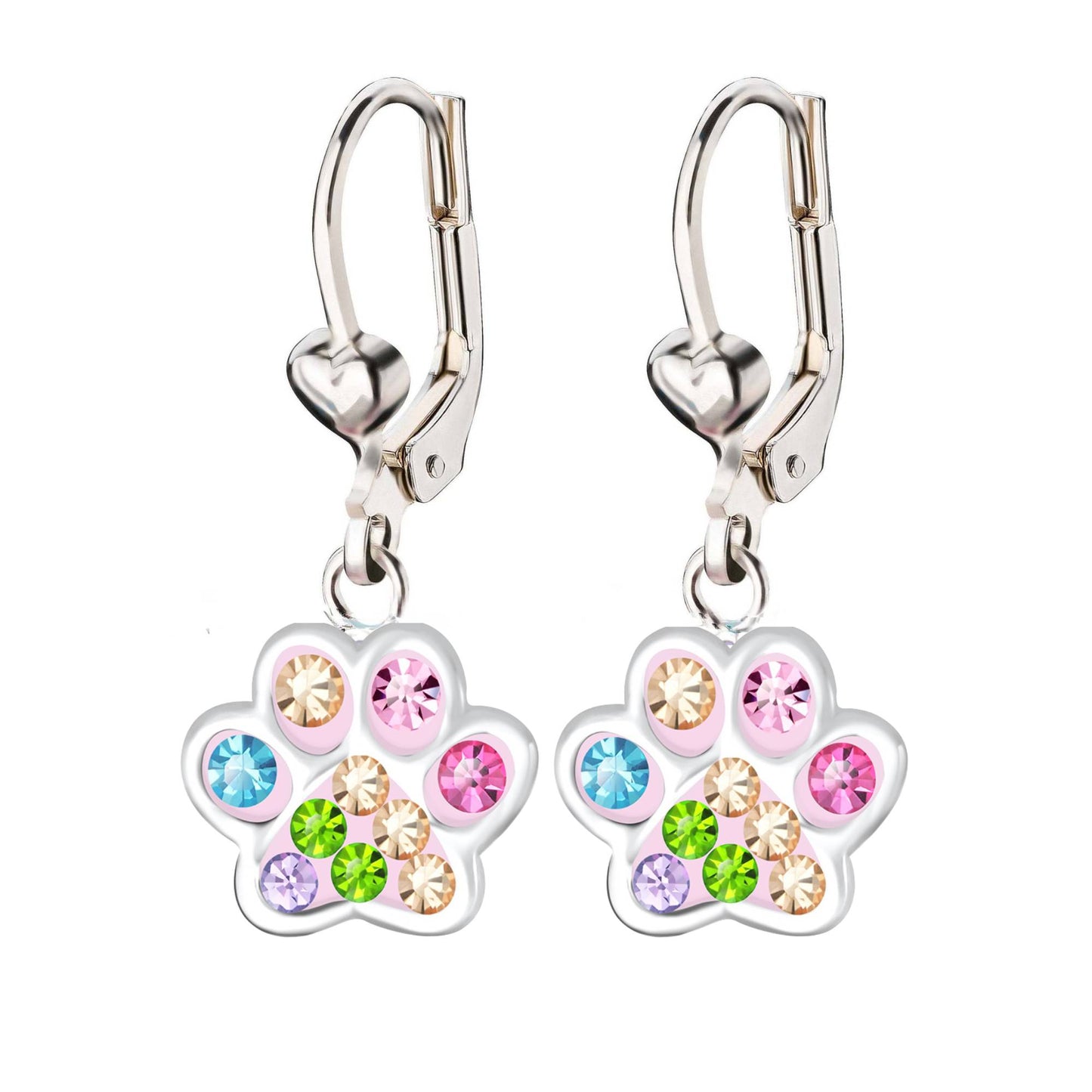 Kinderohrringe Ohrhänger Pfote Regenbogen 925 Silber