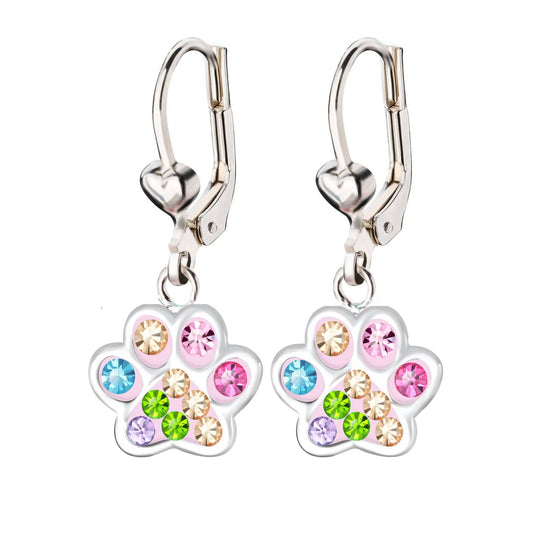 Kinderohrringe Ohrhänger Pfote Regenbogen 925 Silber