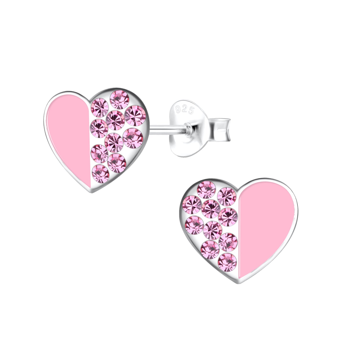 Ohrstecker Herz rose Kristalle 925 Silber Kinder