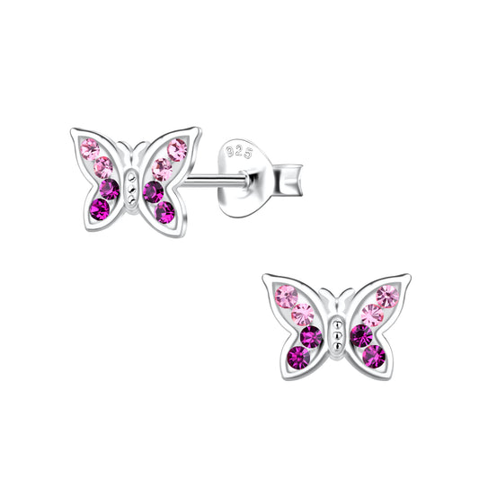 Kinder Ohrstecker Schmetterling 925 Silber rosa fuchsia