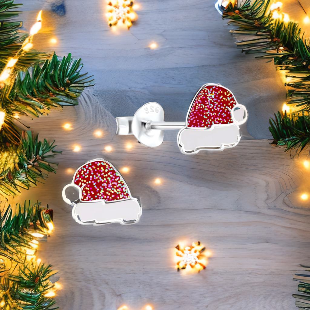 Kinderohrringe rote Nikolaus Mütze 925 Silber