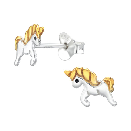Kinder Ohrringe Einhorn 925 Silber Goldmähne