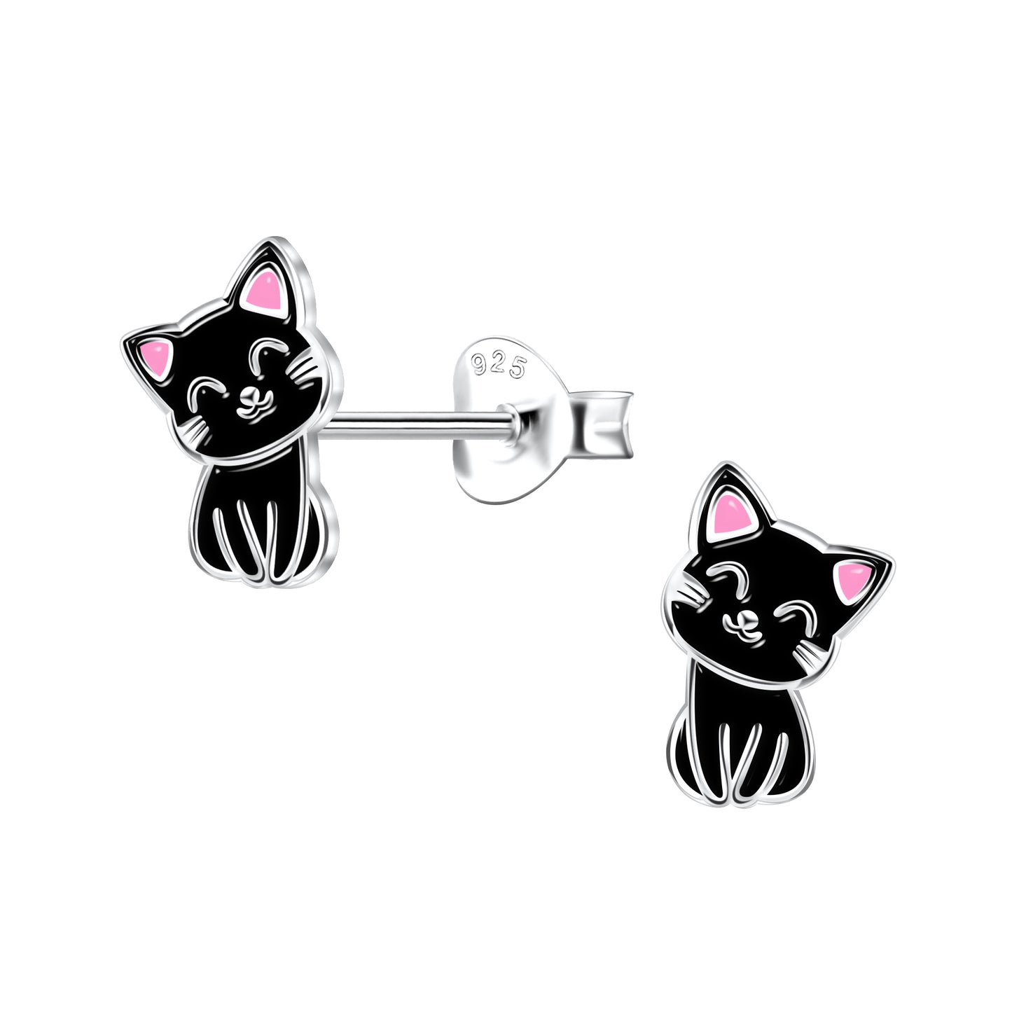 Kinder Ohrringe kleine Katze schwarz 925 Silber